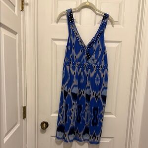 Blue Sleeveless Dress with Studded Details